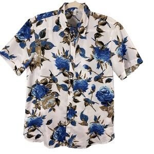 Hawaiian Coastal Blue Floral Short Sleeve shirt SSLR Mens Collection White M